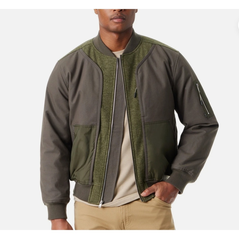 Bass Outdoor Men's Bomber Jacket XL Military Green Mixed‎ Fabric Stetch Cotton